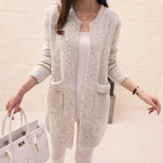 Autumn Loose Mid-length Sweater Fashion Knitted Cardigan Jacket Versatile Simple Female Tops