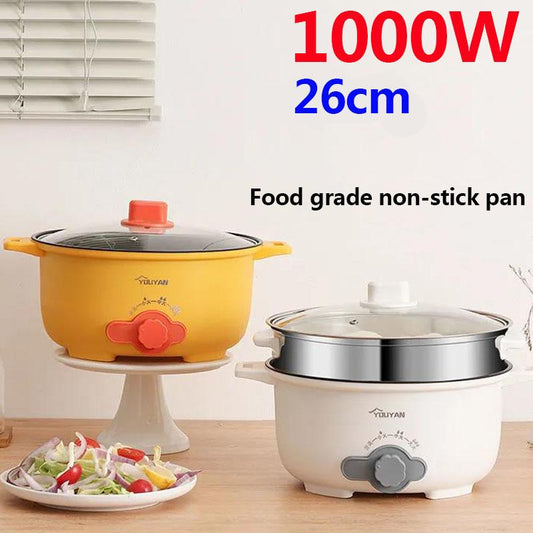1000W Stainless Steel Electric Heat Pot Wok Non-stick Pot Porridge Pot with Steamer for Family 26cm