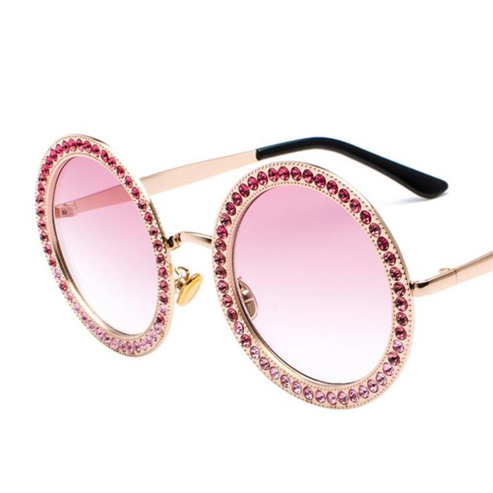 WTEMPO Retro Round Crystal Sunglasses Women Brand Designer Luxury Rhinestone Sun Glasses For Women 2