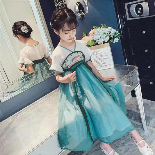 Hanfu Girl Chinese Style Super Fairy Dress Ancient Costume Skirt Elegant Children's Hanfu Lotus Spring and Summer Suit
