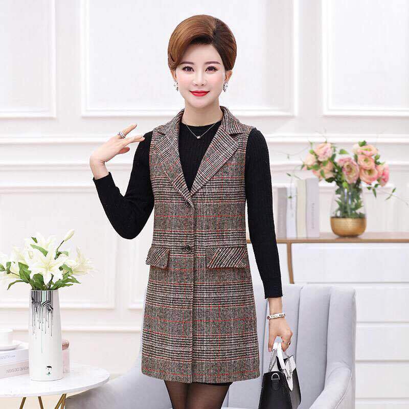 Women's Plaid Vest Jacket Mid-length Sleeveless Women's Waistcoat Suit Waistcoat Women's Mid-length Sleeveless Jacket Slim and Thin