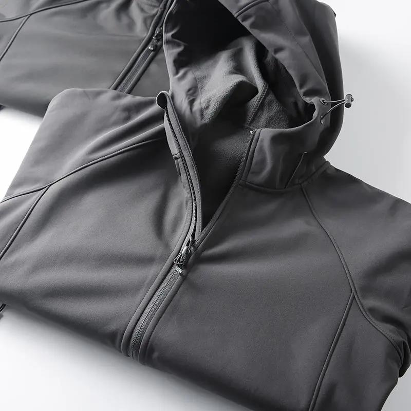 Outdoor Windbreaker Men's High-density Water-repellent Fabric Composite Soft Shell Jacket Autumn and Winter Hooded Jacket