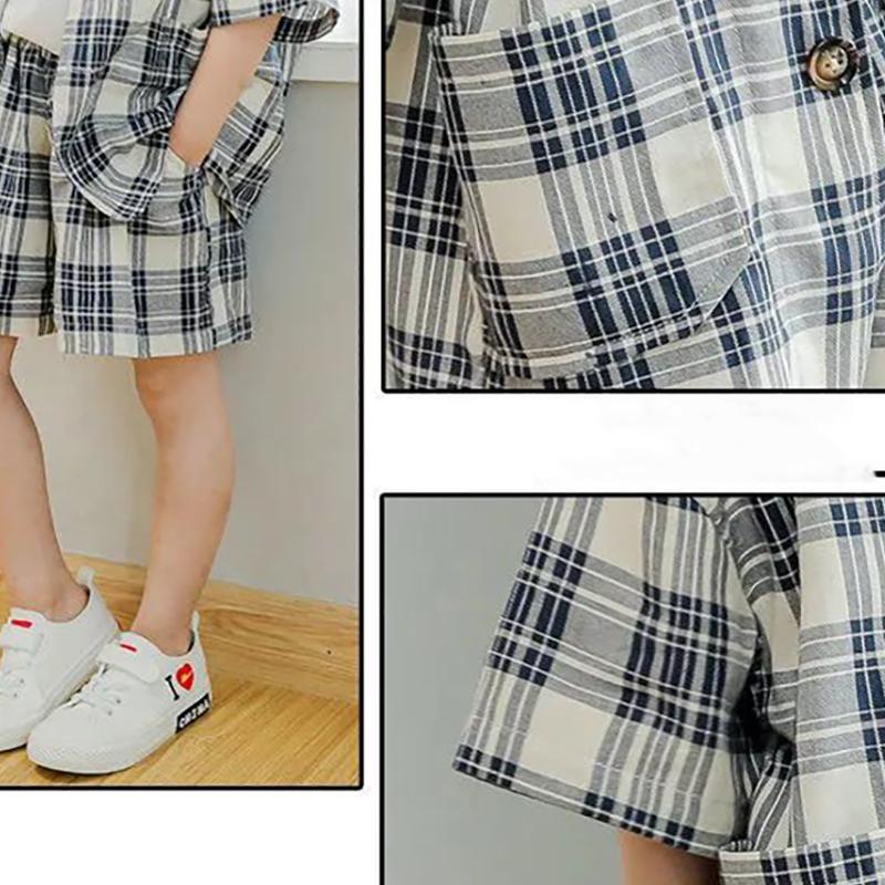 Boys Summer Suits Three-piece Suits Boys and Girls Suits Plaid Shorts Clothing