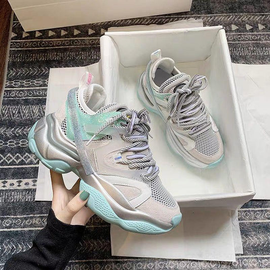 Women's Chunky Sneakers Women Platform Shoes Lace Up Breathable Air Vulcanize Shoes Women Female Trainers Dad Shoes