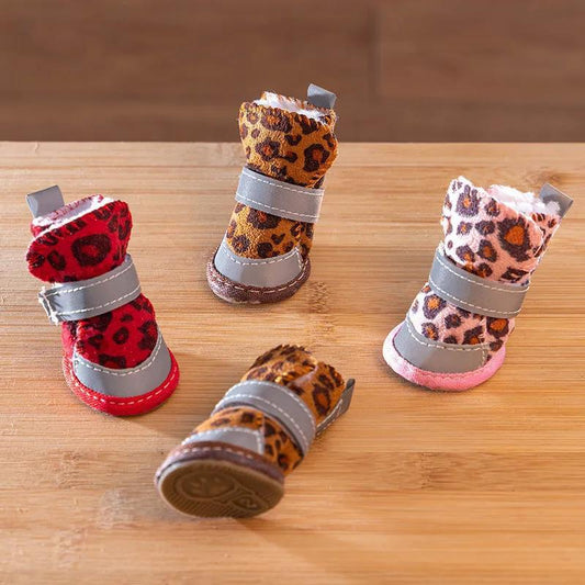 Dog Shoes Four Seasons Small Dog Teddy Pet Shoes Puppy Shoes Anti-skip Velvet Warm Boots A Set of 4 Bichon Shoes Dog Wear-resistant Snow Boots