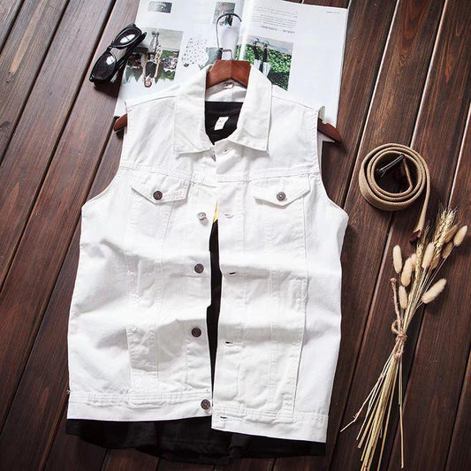 Summer Men's Cowboy Vest Sleeveless Jacket Youth Casual Korean Slim Waistcoat