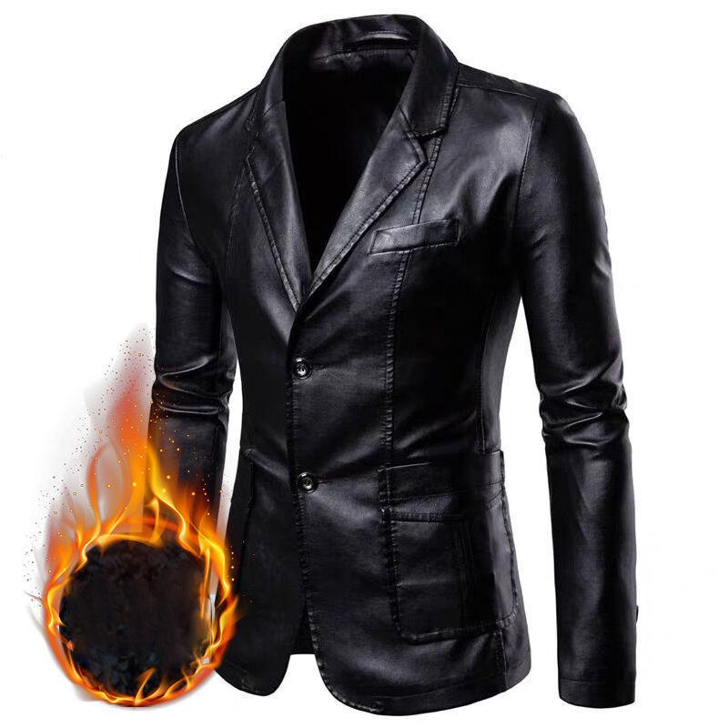 Suit Jacket Men's Casual Leather Jacket Autumn and Winter Plus Velvet Thickening Young Middle-aged Men's Jacket Autumn and Winter Plus Size