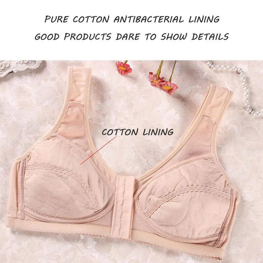 Middle-aged and Elderly Bra Spring and Summer Thin Cotton No Steel Ring Vest Underwear Front Button Large Size Comfortable Bra
