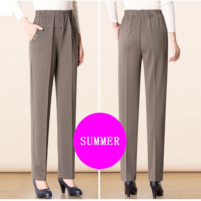 Middle-aged and Elderly Summer Cool Pants Mom Pants Summer Thin Black Women's Pants High Waist Loose Straight-leg Pants Large Size Pants