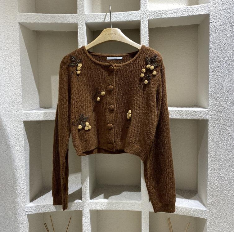 Sweater Coat Women's Trendy Ins Flower Embroidery Cardigan Small Fragrance Outside Korean Knitted Sweater Autumn and Winter Tops