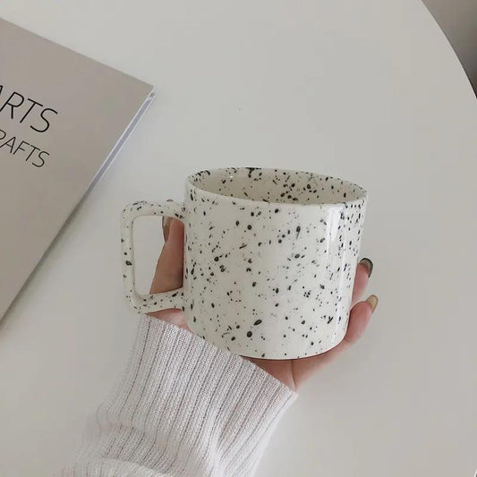 Korea Ins Style Coffee Cup Niche Retro Mug Splash Ink Wave Dot Ceramic Water Cup Female Milk Breakfast Cup