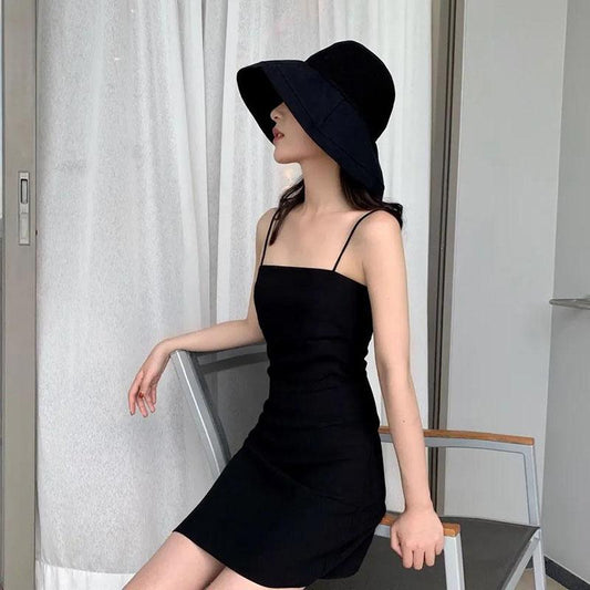 Black Suspender Skirt Dress Was Thin with A Little Black Dress Hepburn Style Skirt Female
