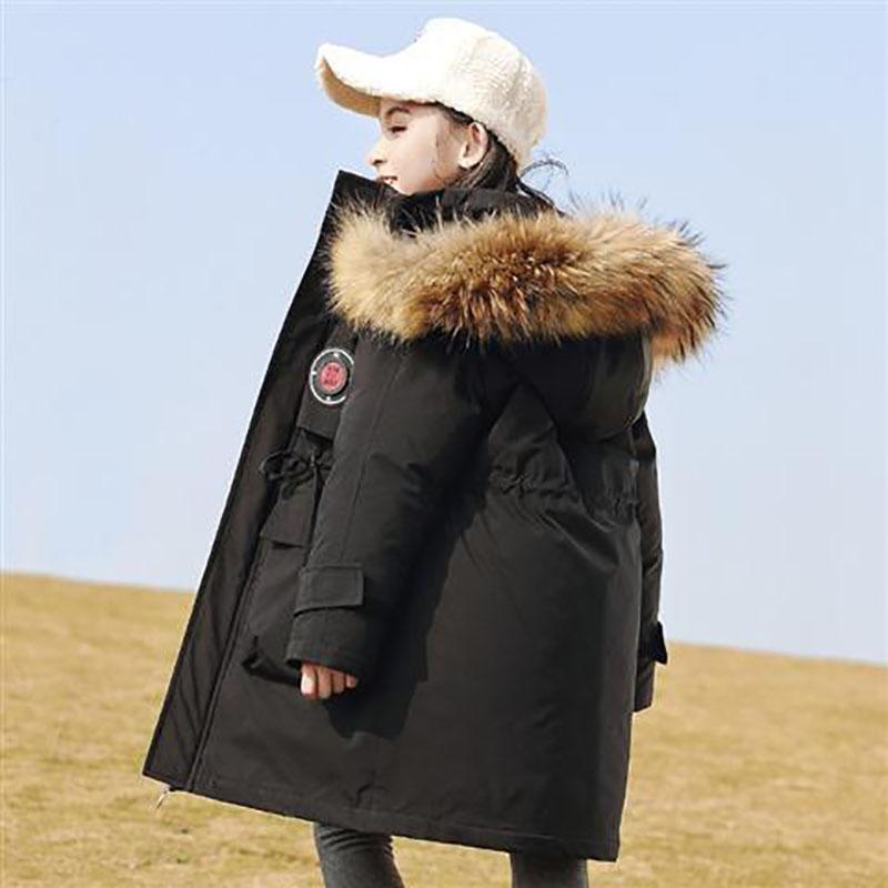 Girls' Warm Winter Clothes Mid-length Windproof Quilted Jacket Thicken Plus Velvet Winter Cotton Clothing