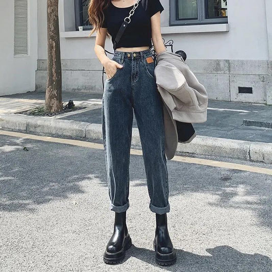 High Waist Loose Radish Jeans Female Harlan Straight Super Thin Old Pants