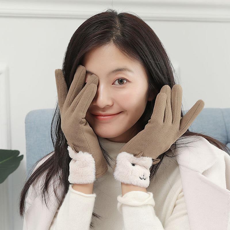Female Winter Self-heating Warm Gloves Plus Velvet Thick Cotton Korean Style Cute Cycling Driving Touch Screen Cold Proof Mittens Thermal Gloves