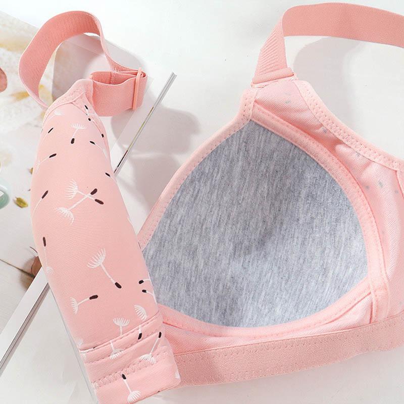 Large Size No Steel Ring Large Cup Thin Cup Full Cup Simple Style Printed Back Three-Row Buckle Adjustable Side Closure Anti-Sagging Bra