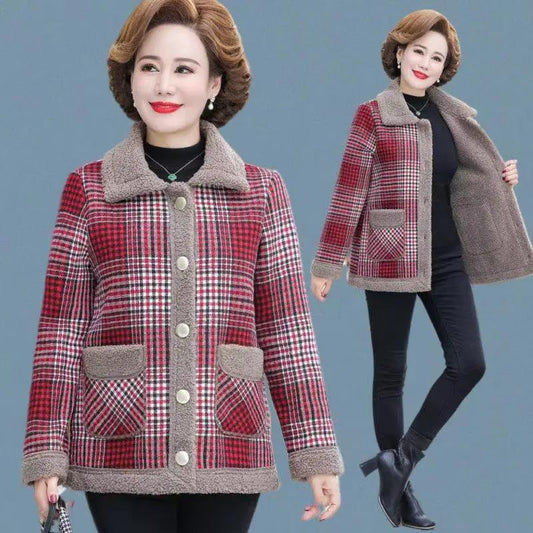 Mother Autumn Lamb Wool Coat Coat Middle-aged Women Thickened Grain Fleece Coat Middle-aged and Elderly Autumn and Winter Fur