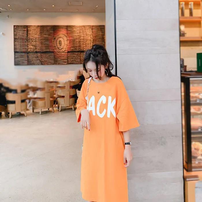 Women Dress Girl Loose O-Neck Casual Long T-shirt Dress Big Loose Home Comfort Outer Convenient