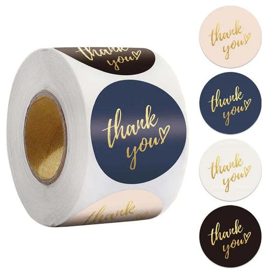 500 Sheets/roll Kraft Paper Round Sticker Thank You Label Sticky Note Baking Packaging Decoration Tasteless