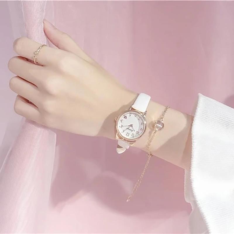Cute Girl Watch with Gift Box Student Simple College Style Watch Transfer Beads Bracele Birthday Gift Waterproof Quartz Watch