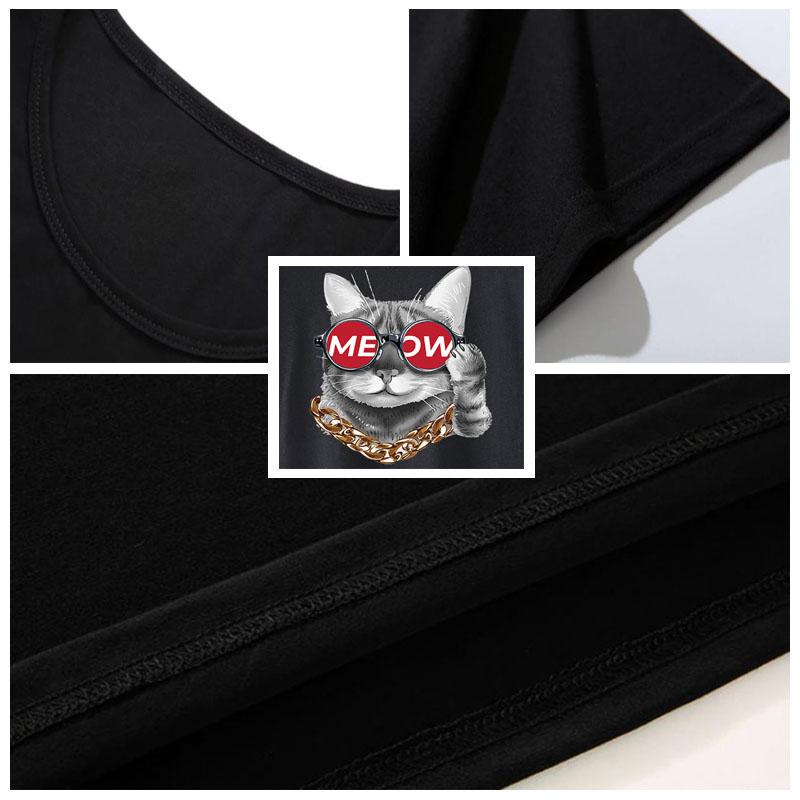 Short Sleeve T-shirts Summer O-neck Casual Shirts Harajuku Hong Kong Trendy Gangster Cat Print Tees Best Seller Cloth for Youth