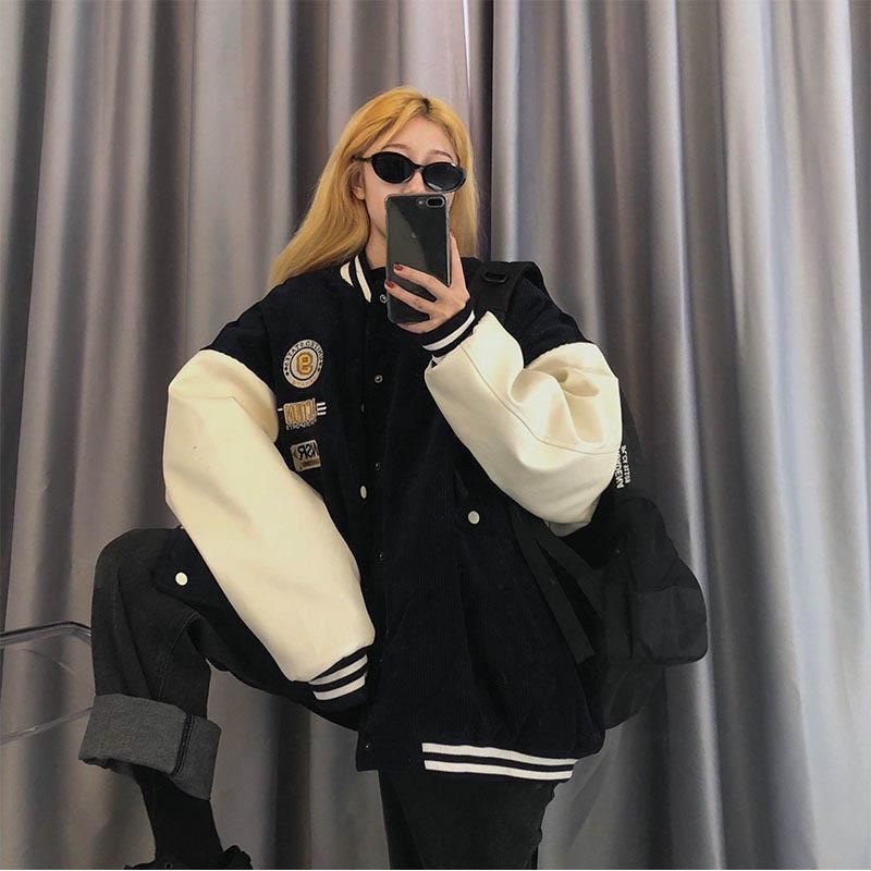 Contrasting Color Stitching Baseball Uniform Women Spring and Autumn Loose Korean Style Retro Jacket Jacket Trend