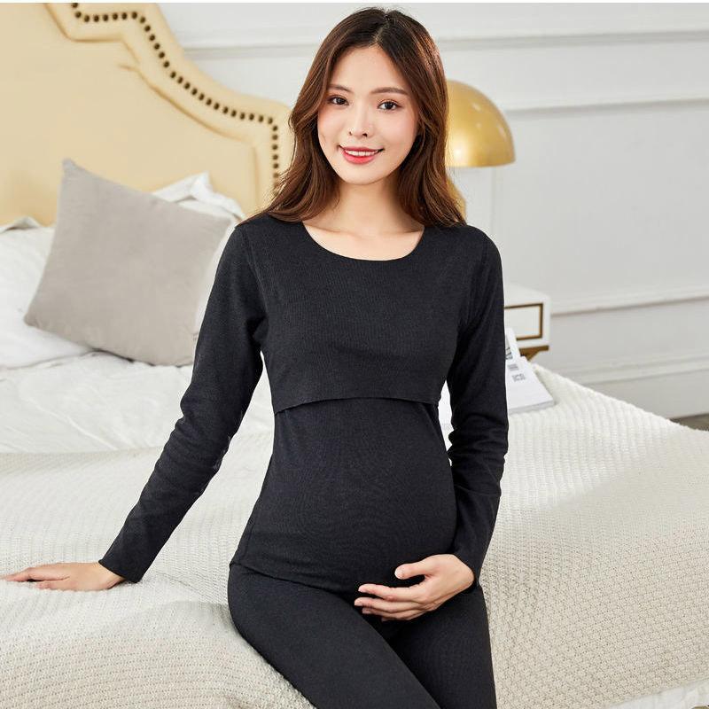 Maternity Autumn Clothes Long Trousers Suit Plus Velvet Plus Size Thermal Underwear Postpartum Breastfeeding Pajamas Autumn and Winter
