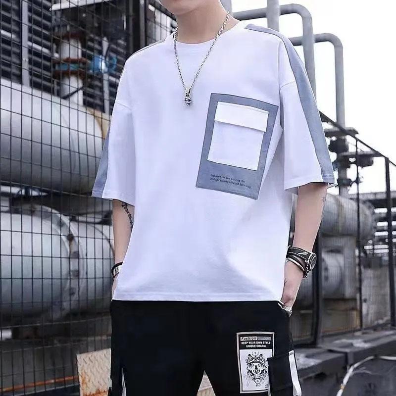 Men's Casual Loose Printing Sports Large Size Round Neck Shirt Summer Wild T-shirt Pen Breathable Top