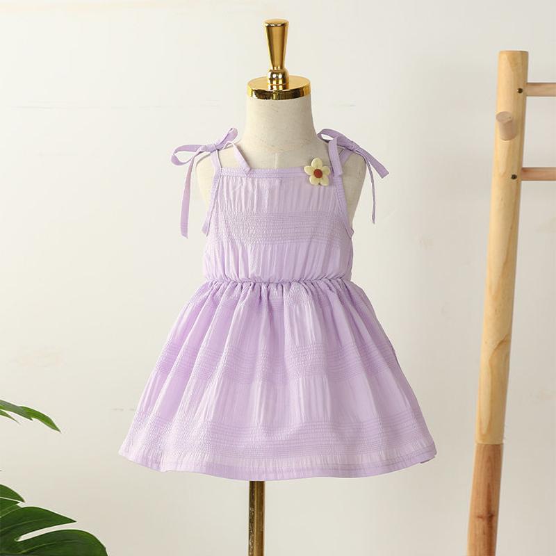 Girls Summer Sling Dresssummer Solid Color Flower Children's Princess Dress Kid