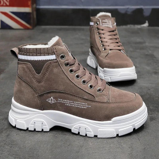 Winter Women's Shoes Plus Velvet Thick Warm Cotton Shoes Flat Heel Thick Bottom All-match High-top Shoes Martin Boots Women