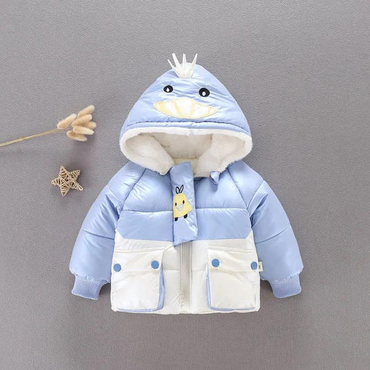 Girls Plus Fleece Padded Jacket Warm Hooded Windproof Winter Outfit