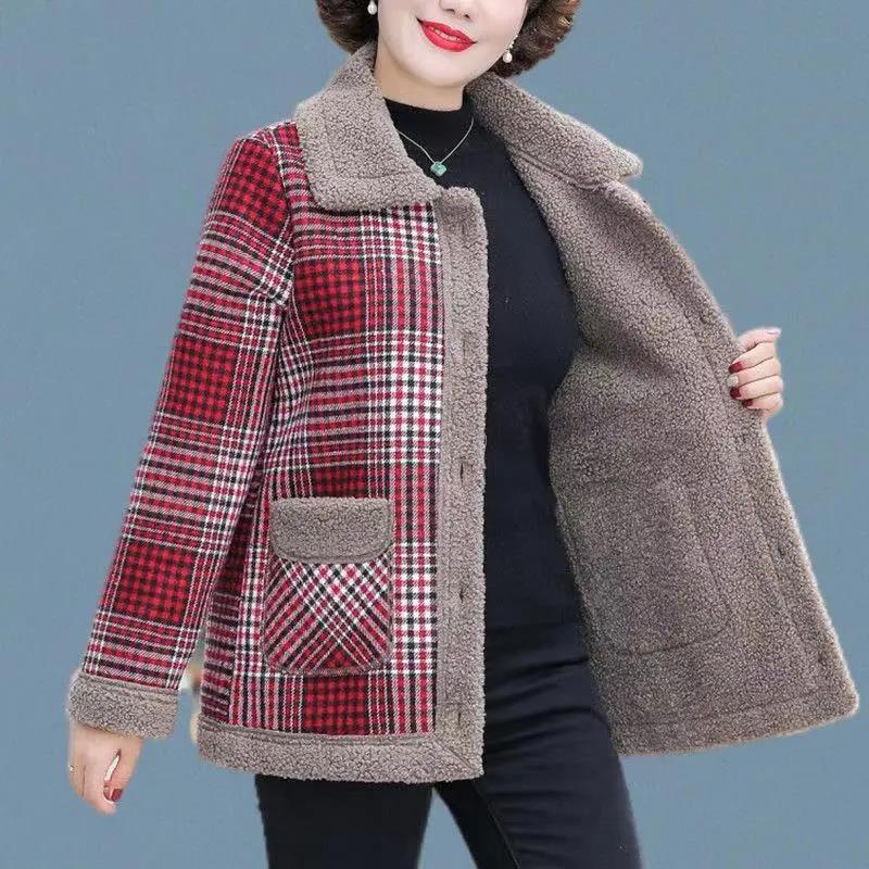 Mother Autumn Lamb Wool Coat Coat Middle-aged Women Thickened Grain Fleece Coat Middle-aged and Elderly Autumn and Winter Fur
