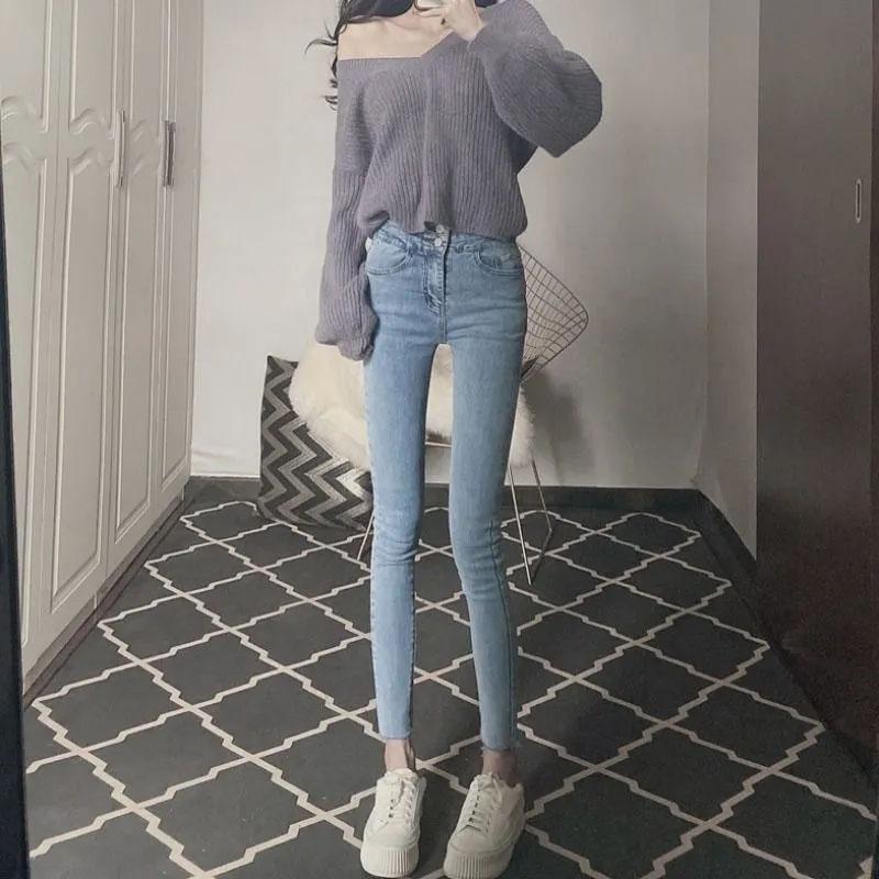 Women's High Waist Jeans Autumn All-match Skinny Ninth Pants Women's Pencil Pants Student Slim Jeans
