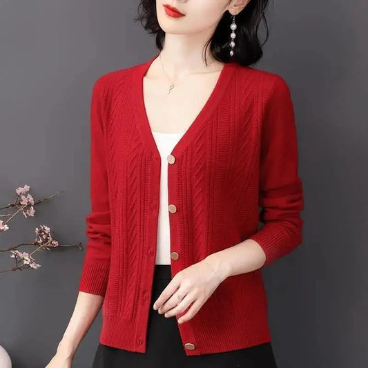 Cardigan Sweater Women's Short Knitted Sweater Top Spring and Autumn Fashion Loose Plus Size Sweater Coat