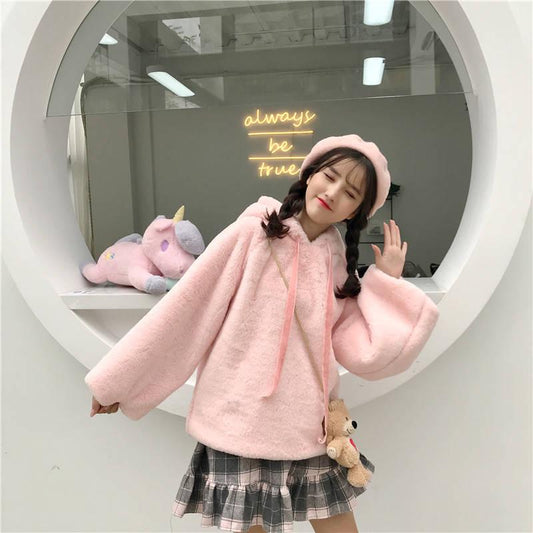 Hood Top Autumn Winter Sweatshirt Cotton Women's Sweatshirt Wild Large Size Long Sleeve Warm