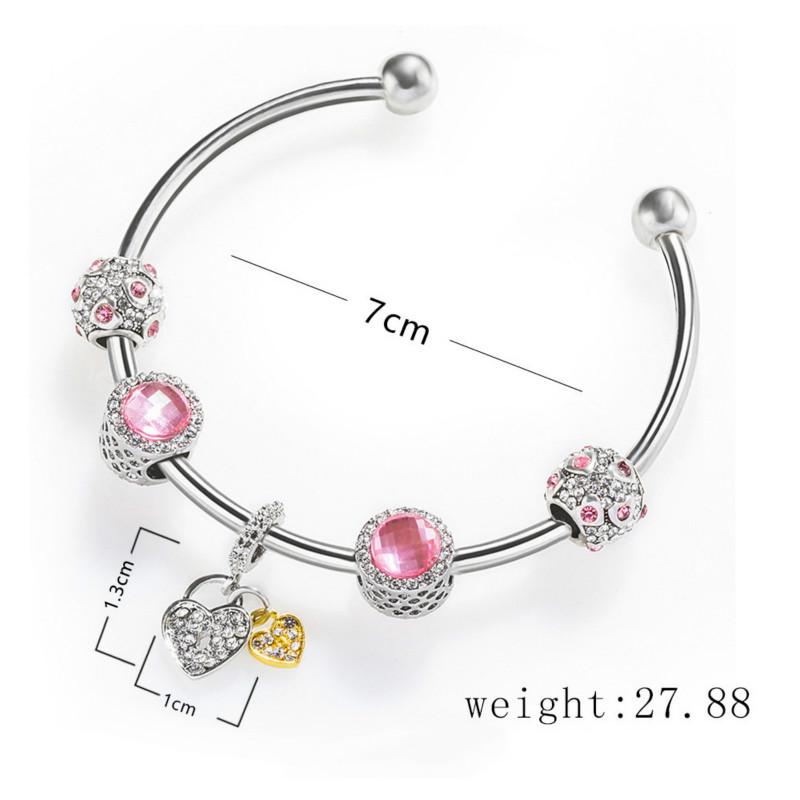 Pink Double Heart-shaped Beads Opening Bracelet Charm Bracelet Diy Beads Bracelet for Women Gift