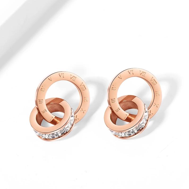 Double Ring Crystal Necklace Bracelet Earring Set Hypoallergenic Jewelry Valentine's Day Gift for Girlfriend Luxury Jewelry Set with Diamonds