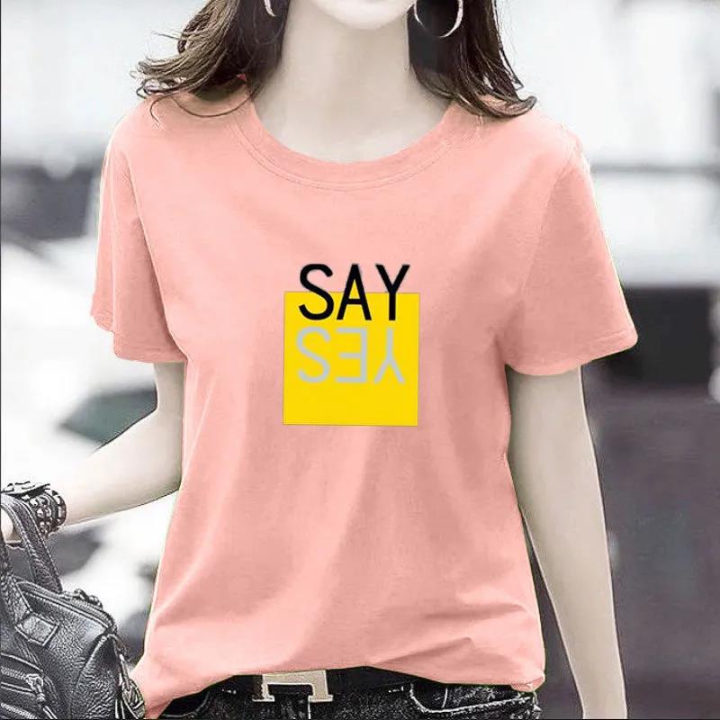 Women Summer Simple Letter Printed Short Sleeve T-shirt Slim Round Collar Soft High Quality Casual Cotton T-shirt