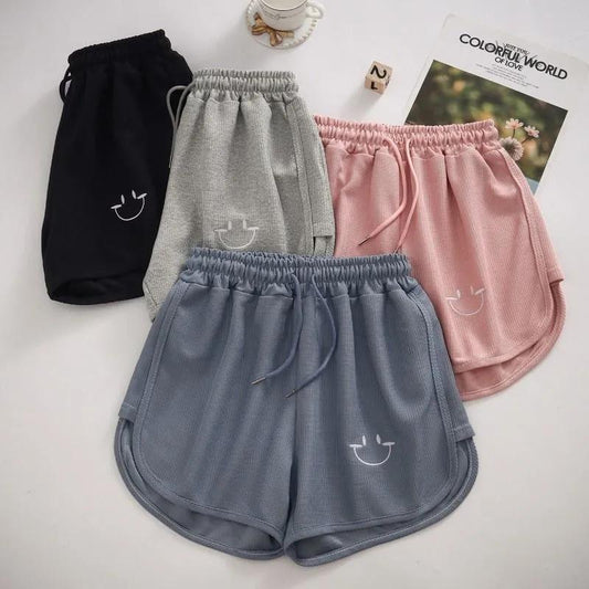 Waffle Sports Shorts Women's Summer Korean Elastic Waist Loose and Thin A-line Wide-leg Pants Casual Home Fitness Jogging Short Pants