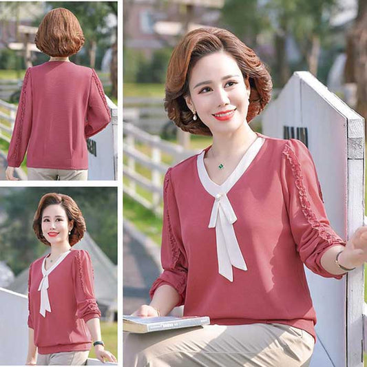 Mother's Shirts Women's Spring Large Size Long Sleeve T-Shirts Western Style Small Shirts Middle-aged Tops