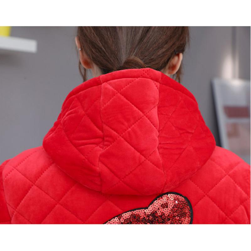 Women's Three-layer Thickened Hooded Cotton Coat Outerwear Winter Mid-length Plaid Sequins jacket Loose Home Wear Pregnancy Clothing
