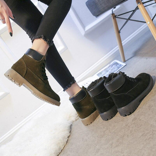 Women Winter Boots Black Ankle Booties Lace Up Thick Plush Velvet Warm Snow Boots Casual Shoes