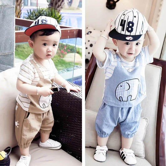 Baby Summer Short-sleeved Shorts Breathable Suit Cute Stitching Cartoon Like Baby Children's Outing Clothes Two-piece Set