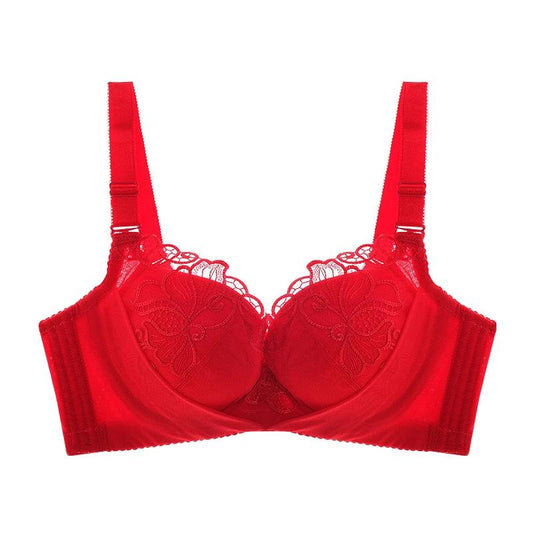Women's Adjustable Underwear Exquisite Embroidery Sexy Lace Mesh Comfortable Cotton Solid Gathering Thick Padded Cup Bra Female Adjustable Brassiere