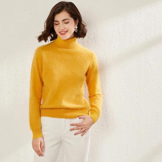 Women's Pure Mink Sweater Turtleneck Pullover Bottoming Sweater Slim Thick Plus Size Sweater Solid Slim Fit Long Sleeves Sweater Shirt Top