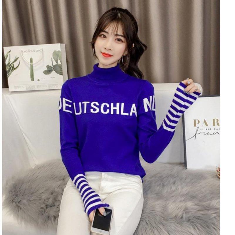 Women's Sweater Loose Pullover All-match Letter Striped Knitted Top