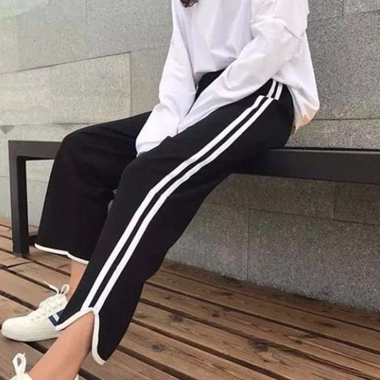 Pants Women's Summer New Students Korean Version of Wild Nine-point Wide-leg Pants Striped Casual Sports Pants Trend