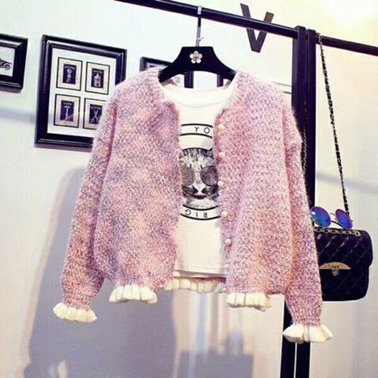 Short Sweet and Wood Ear Blouse Autumn Loose Student Sweater Cardigan Jacket Women