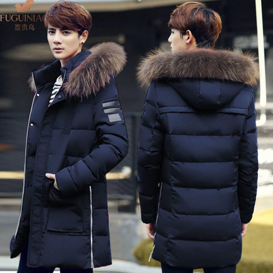 Winter Men's Medium and Long Cotton Padded Clothes Thickened Men's Hooded Cotton Clothes Large Cotton Padded Jacket Men's Long Coat