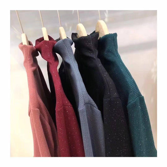 Winter Starry Bottom Shirt Thin Wild Long-sleeve Solid Color Knitted Thin Sweater Outwear